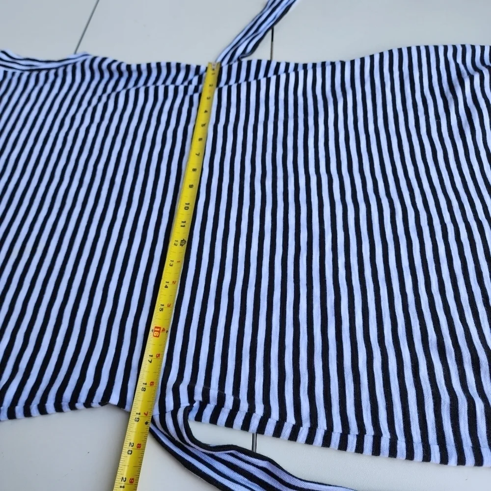 J. CREW Short Sleeve Black White Striped Dress Tie Waist Cotton Stretch Sz M